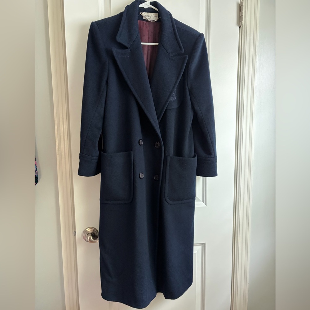 Vintage Wool Double-Breasted Navy Trench Coat